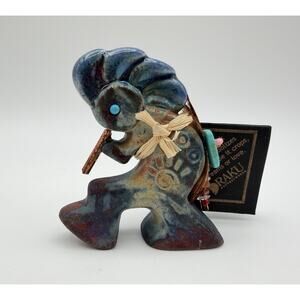 Jeremy Diller Raku Pottery Kokopelli Flute Player Figurine 3” Fertility & Life
